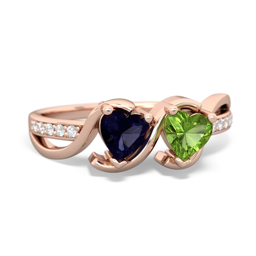 sapphire-peridot double heart ring