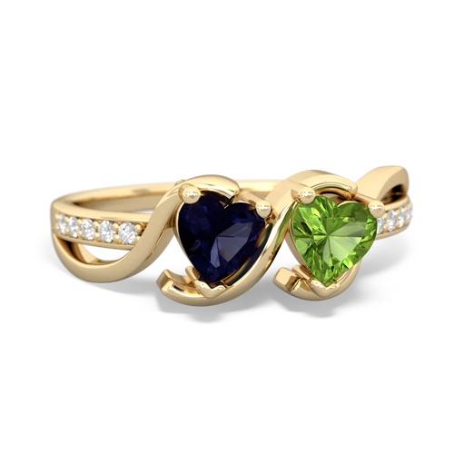 sapphire-peridot double heart ring