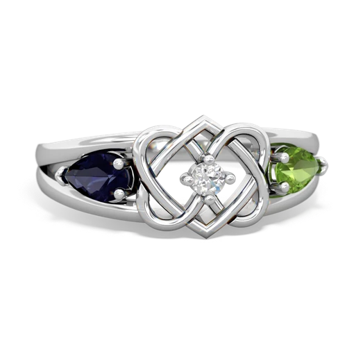 Sapphire Genuine Sapphire with Genuine Peridot Hearts Intertwined ring Ring