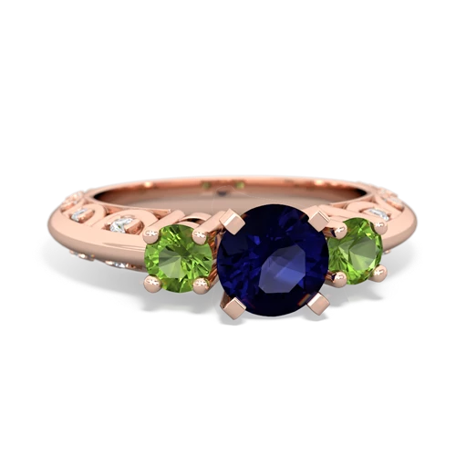 Sapphire Genuine Sapphire with Genuine Peridot Art Deco ring Ring