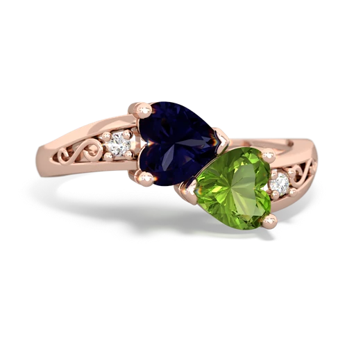 Sapphire Genuine Sapphire with Genuine Peridot Snuggling Hearts ring Ring
