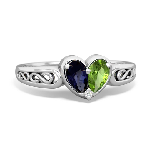 Sapphire Genuine Sapphire with Genuine Peridot filligree Heart ring Ring