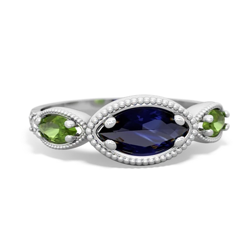 sapphire-peridot milgrain marquise ring