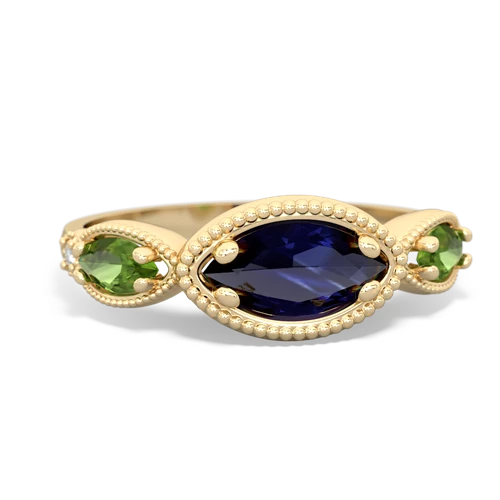 sapphire-peridot milgrain marquise ring