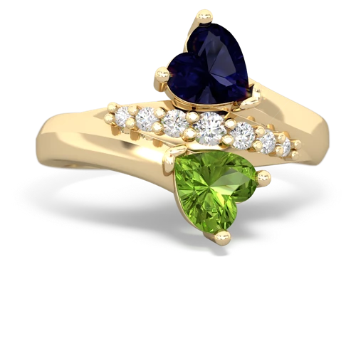 Sapphire Genuine Sapphire with Genuine Peridot Heart to Heart Bypass ring Ring