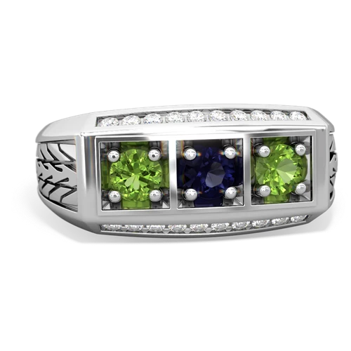 sapphire-peridot three stone ring