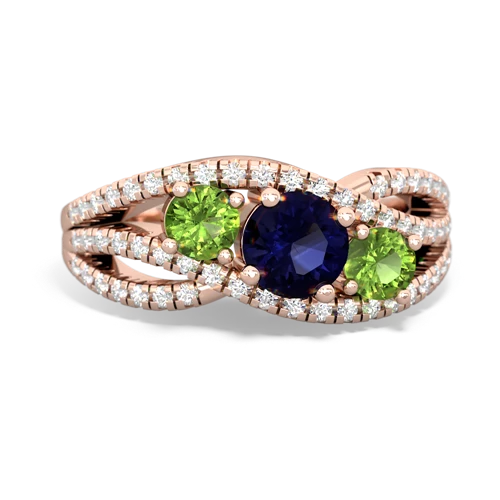 sapphire-peridot three stone pave ring