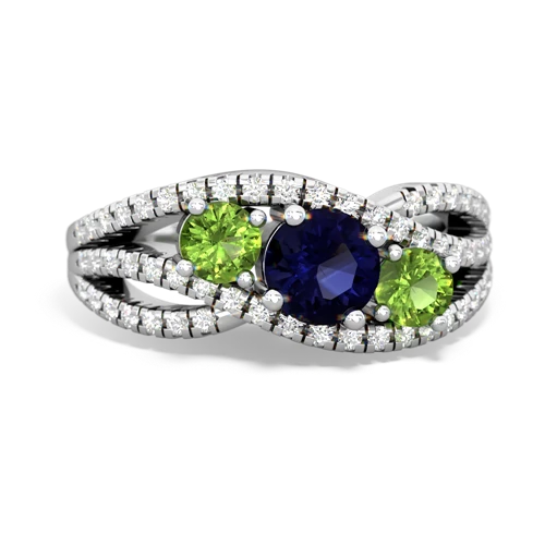 sapphire-peridot three stone pave ring