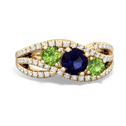 sapphire-peridot three stone pave ring