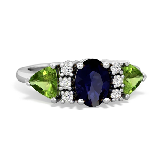 Sapphire Genuine Sapphire with Genuine Peridot and  Antique Style Three Stone ring Ring