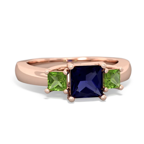 Sapphire Genuine Sapphire with Genuine Peridot and  Three Stone Trellis ring Ring