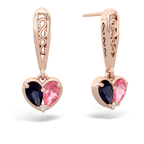 sapphire-pink sapphire filligree earrings