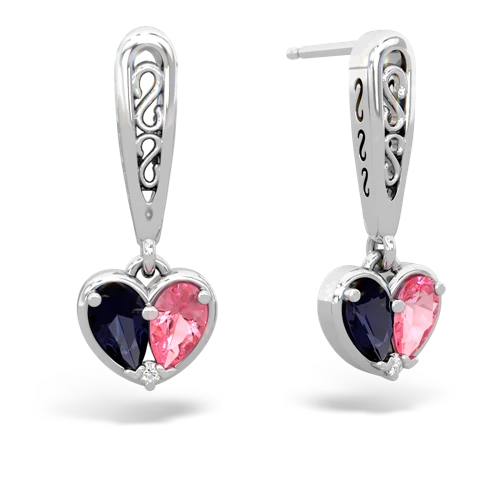 sapphire-pink sapphire filligree earrings