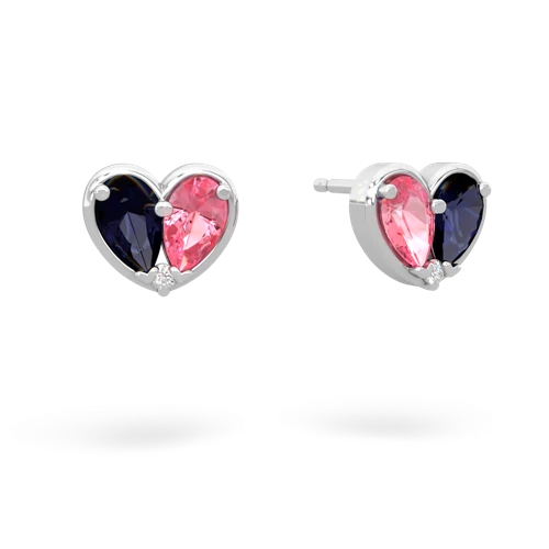 sapphire-pink sapphire one heart earrings