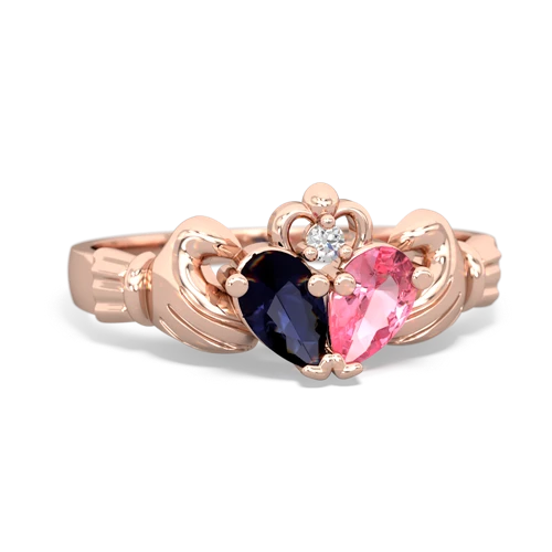 sapphire-pink sapphire claddagh ring