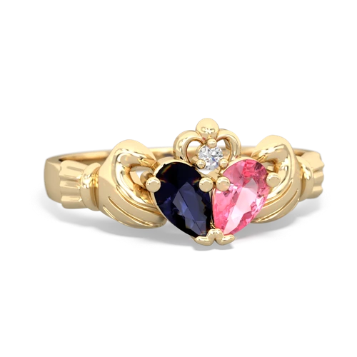 sapphire-pink sapphire claddagh ring