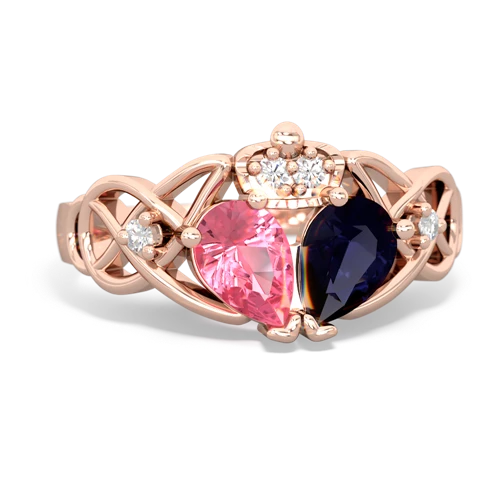 sapphire-pink sapphire claddagh ring