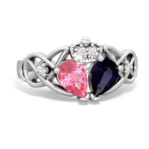 sapphire-pink sapphire claddagh ring