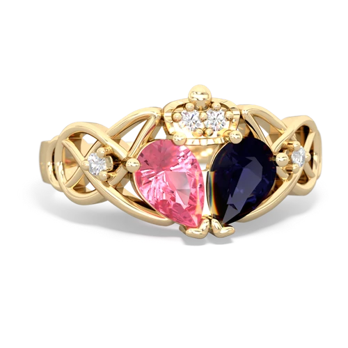 sapphire-pink sapphire claddagh ring