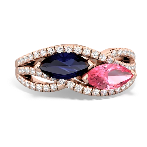 sapphire-pink sapphire double heart ring