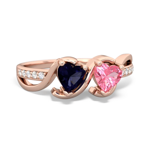 sapphire-pink sapphire double heart ring