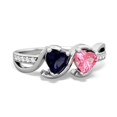 sapphire-pink sapphire double heart ring