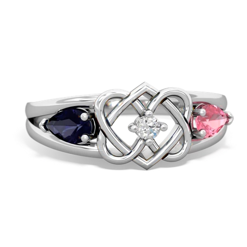 sapphire-pink sapphire double heart ring