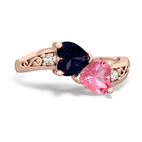 sapphire-pink sapphire filligree ring