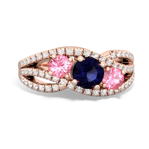 sapphire-pink sapphire three stone pave ring
