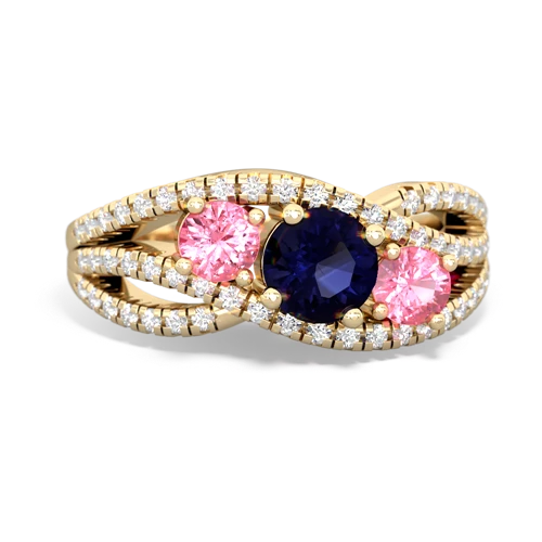 sapphire-pink sapphire three stone pave ring
