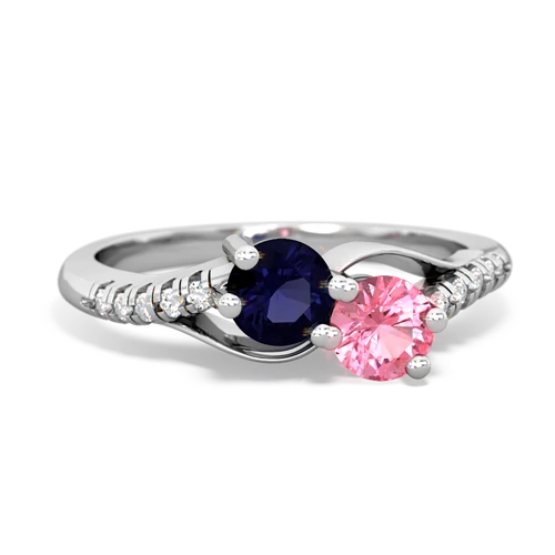 sapphire-pink sapphire two stone infinity ring