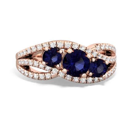 sapphire three stone pave ring