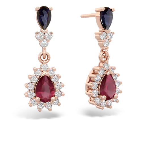 Sapphire Genuine Sapphire with Genuine Ruby Halo Pear Dangle earrings Earrings