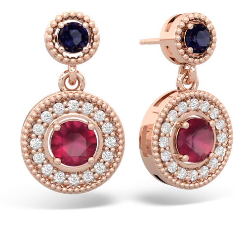 Sapphire Genuine Sapphire with Genuine Ruby Halo Dangle earrings Earrings