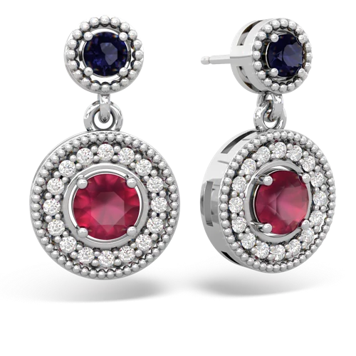 Sapphire Genuine Sapphire with Genuine Ruby Halo Dangle earrings Earrings