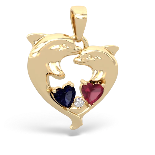 Sapphire Genuine Sapphire with Genuine Ruby Dolphin Heart pendant Pendant