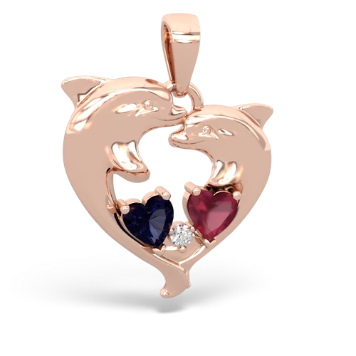 sapphire-ruby dolphins pendant