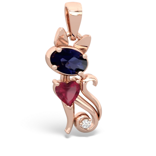 Sapphire Genuine Sapphire with Genuine Ruby Kitten pendant Pendant