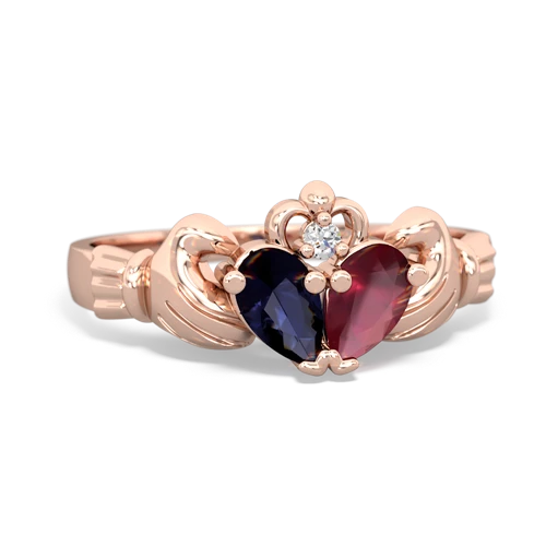 Sapphire Genuine Sapphire with Genuine Ruby Claddagh ring Ring