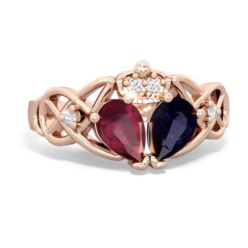 Sapphire Genuine Sapphire with Genuine Ruby Two Stone Claddagh ring Ring