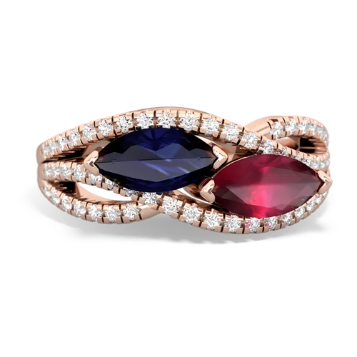 Sapphire Genuine Sapphire with Genuine Ruby Diamond Rivers ring Ring