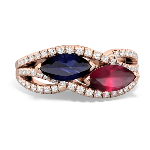 sapphire-ruby double heart ring