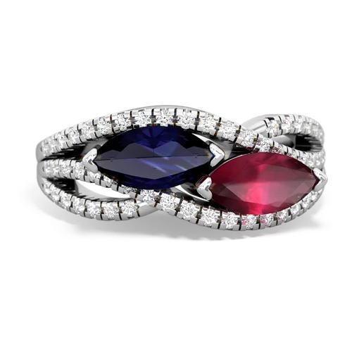 sapphire-ruby double heart ring