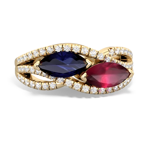 sapphire-ruby double heart ring