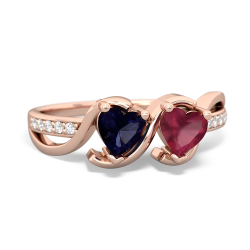 sapphire-ruby double heart ring