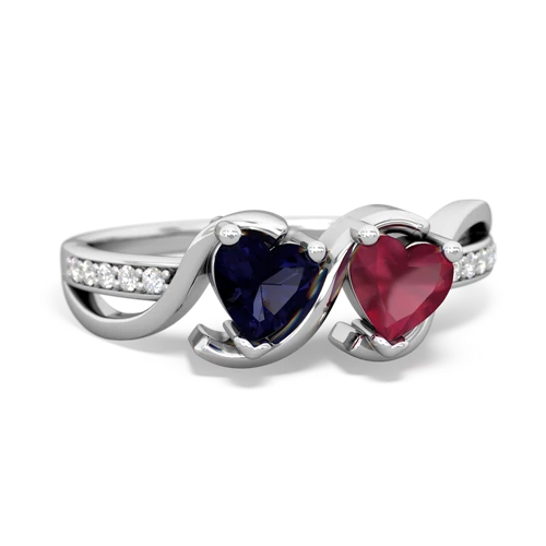 sapphire-ruby double heart ring