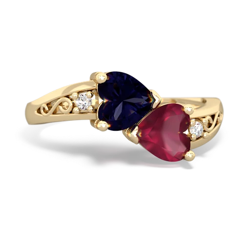 sapphire-ruby filligree ring