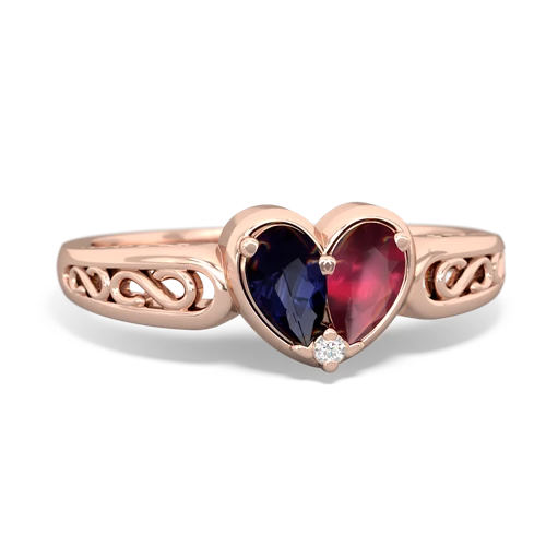 Sapphire Genuine Sapphire with Genuine Ruby filligree Heart ring Ring