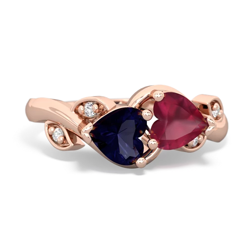 Sapphire Genuine Sapphire with Genuine Ruby Floral Elegance ring Ring