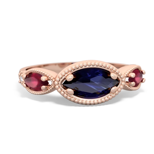 Sapphire Genuine Sapphire with Genuine Ruby and  Antique Style Keepsake ring Ring
